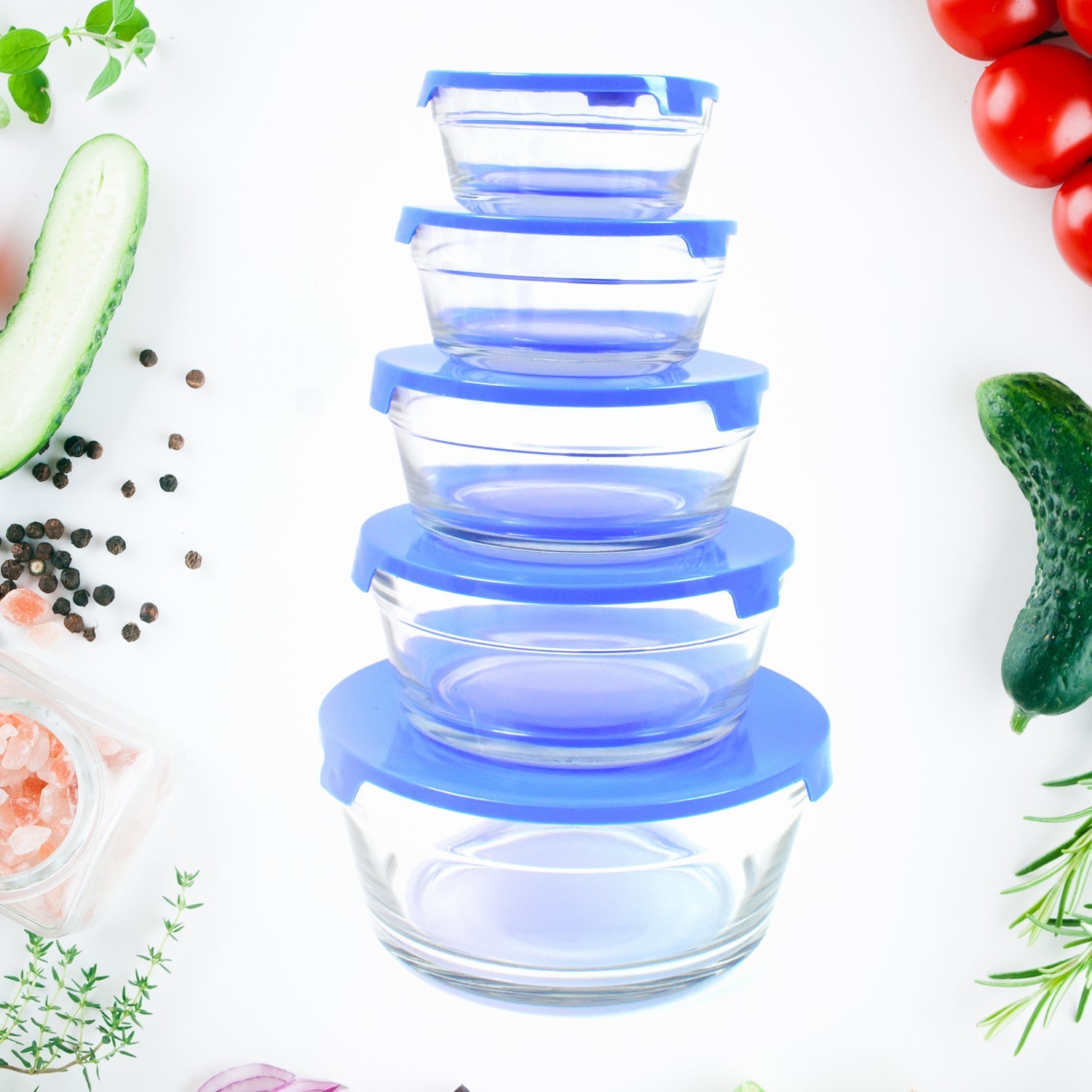 Modern Glass Bowl Set Mixing / Storage Bowls with Lids (5 Pcs Set) Modern Glass Bowl Set Mixing / Storage Bowls with Lids (5 Pcs Set)